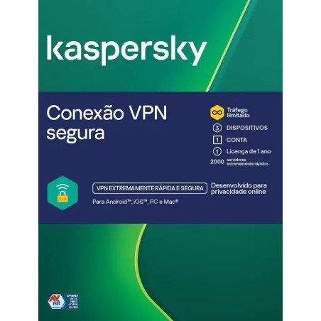 Protege 3 Dispositivos com Kaspersky VPN sem CD - Compra já!